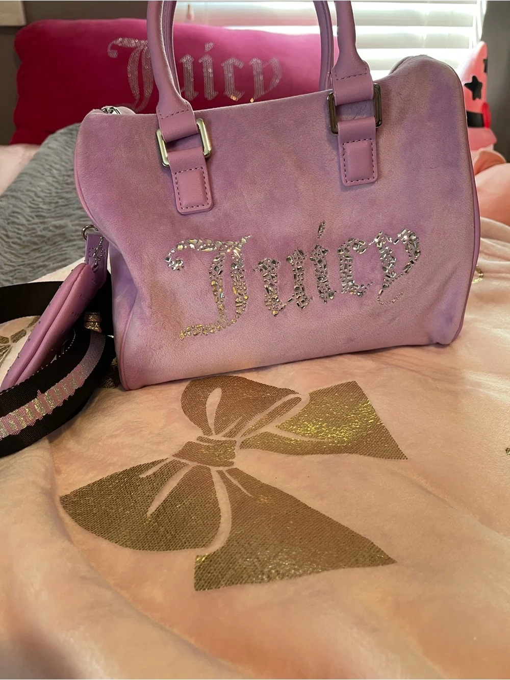 Juicy Couture Lavender-Pink Rhinestone Logo Satchel